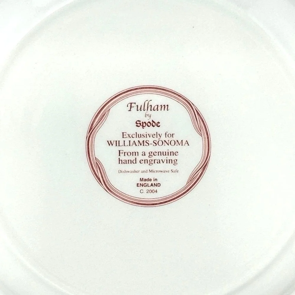 Spode Fulham Dinner Plate for Williams Sonoma Red & White Floral England 2004